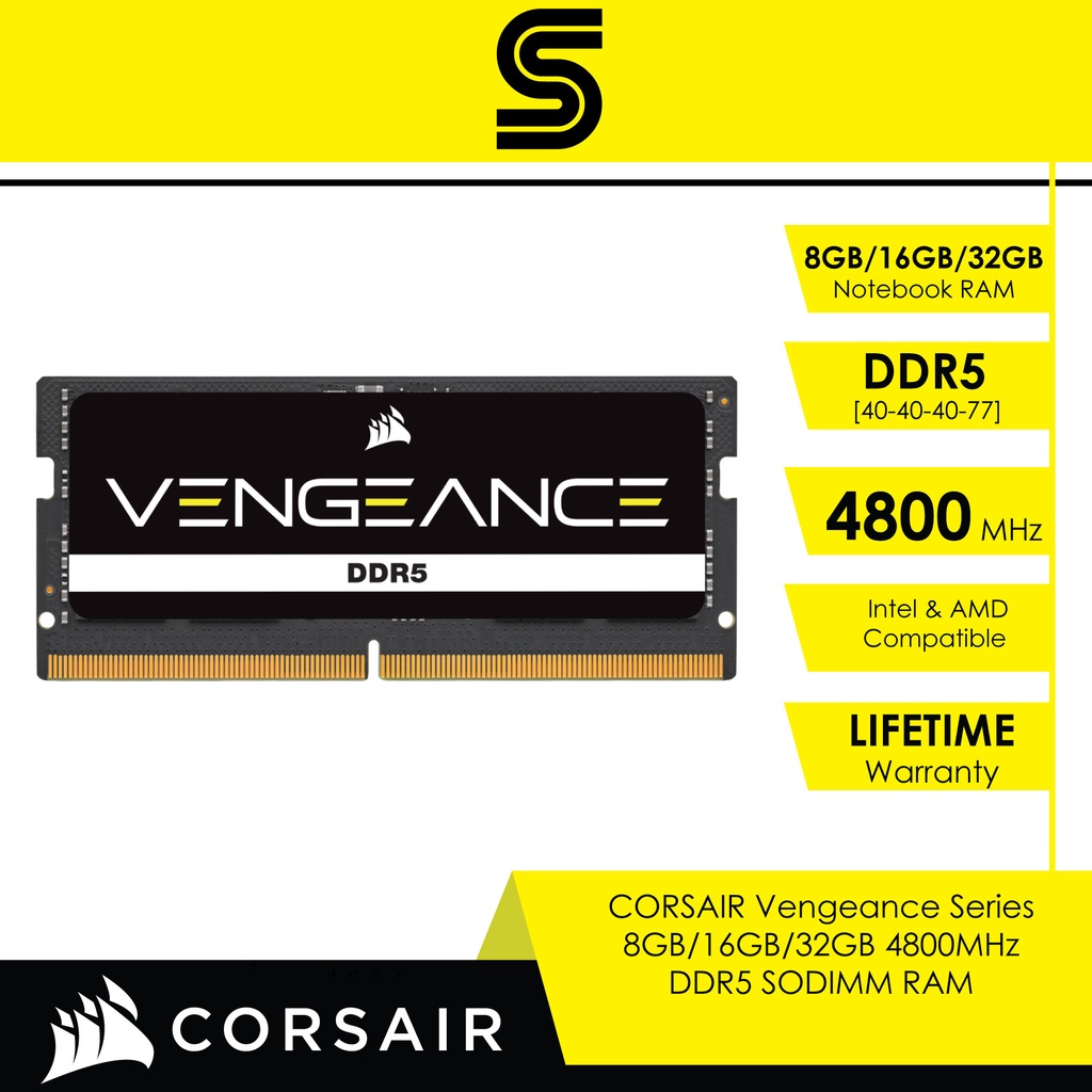 CORSAIR Vengeance Series 8GB/16GB/32GB 4800MHz DDR5 SODIMM RAM | Shopee ...