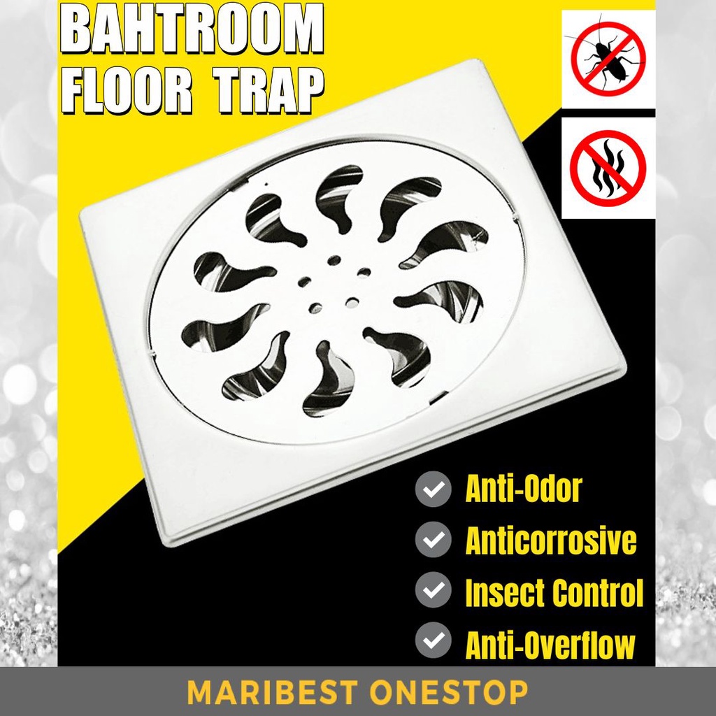 6" X 6" STAINLESS STEEL GRATING WITH FILTER FLOOR DRAIN TRAP ANTIODOUR