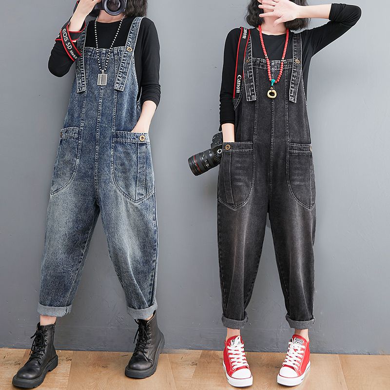 Western Style Denim Overalls Women's Plus Size Fat mm Suspenders High ...