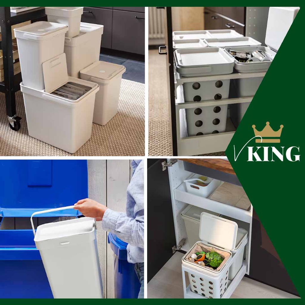 IKEA STORAGE BIN HALLBAR BIN WITH LID LIGHT GREY KITCHEN BIN CUPBOARD