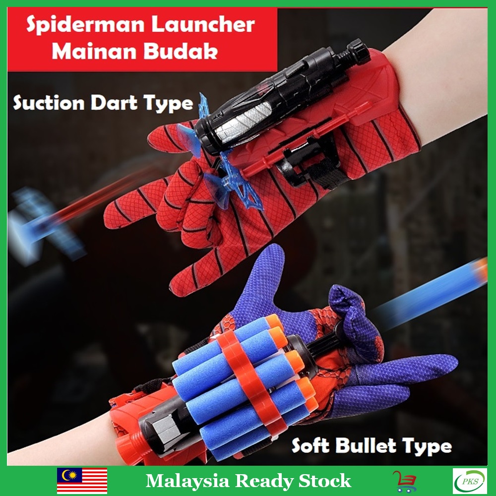 Spiderman Web Shooter Launcher Glove Toys Mainan Spiderman Budak Lelaki ...