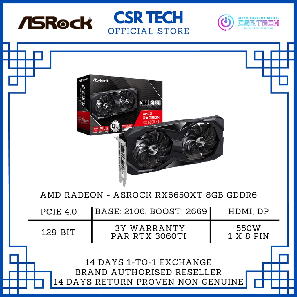 ASROCK AMD RADEON RX6650XT CHALLENGER D OC 8GB GDDR6 GPU Graphic Cards ...
