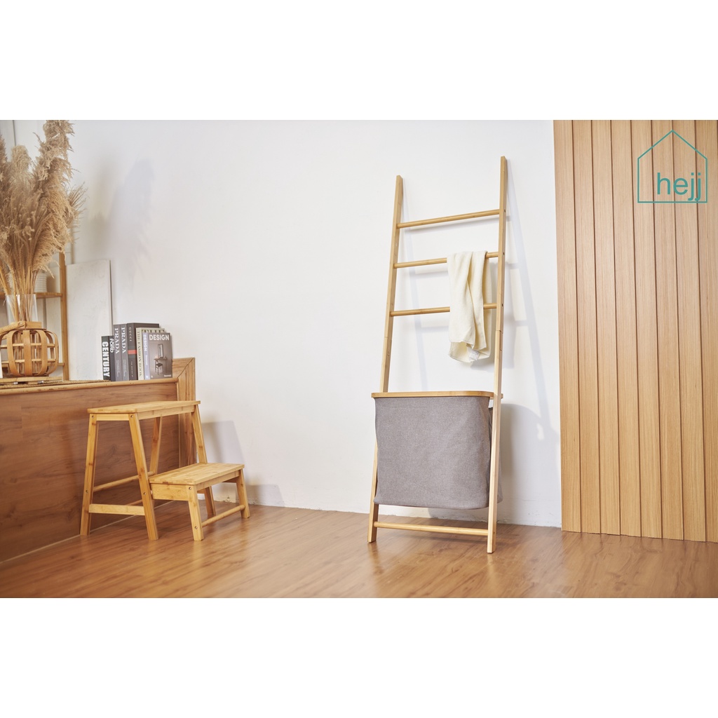 Ladder Towel Rack With Laundry Basket Wall Leaning Ladder Shelf