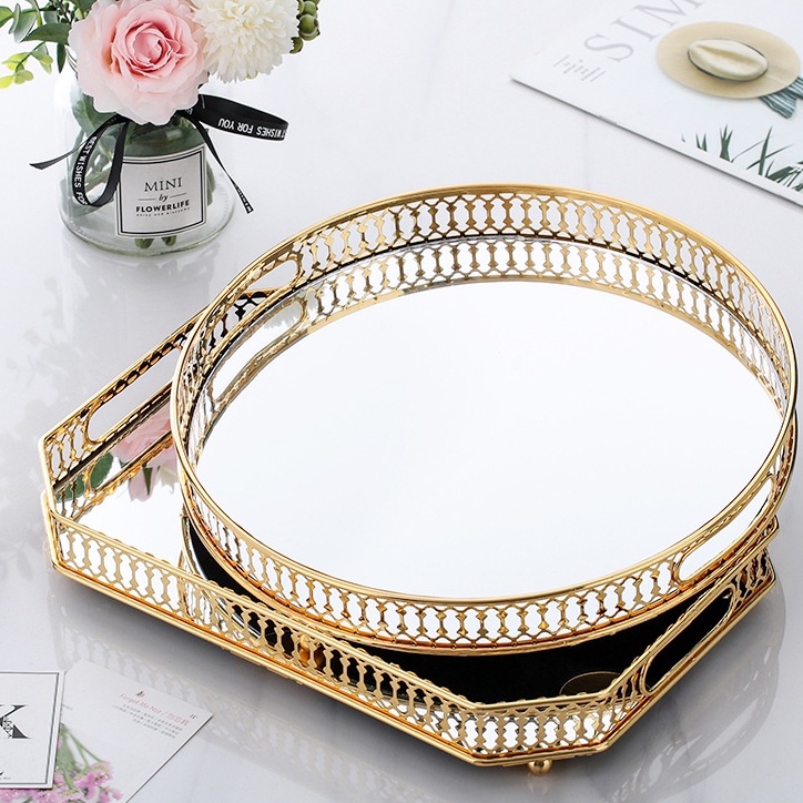 Glass Mirror Tray Gold Metal Frame Decor Tray Shopee Malaysia