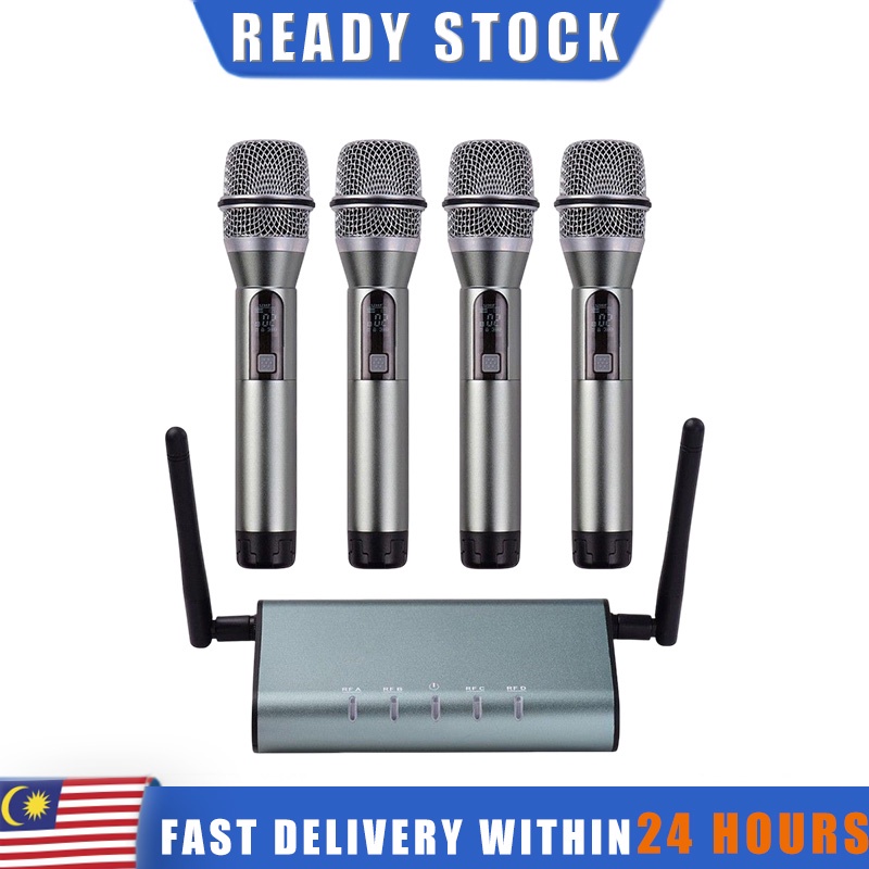 Ready stock Muslady F4800 Professional 4 Channel UHF Wireless Microphone System 4 Handheld Microphones 1 Wireless