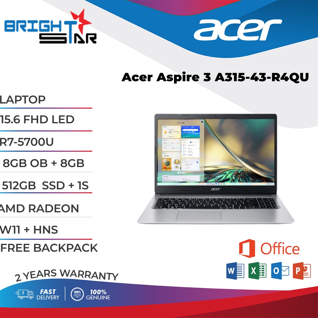 LAPTOP Acer Aspire 3 A315 43 R4QU (15.6 FHD LED / R7-5700U / 8GB OB ...