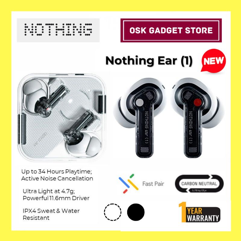 Nothing Ear 1 True Wireless Earbuds Earphones Bluetooth Noise