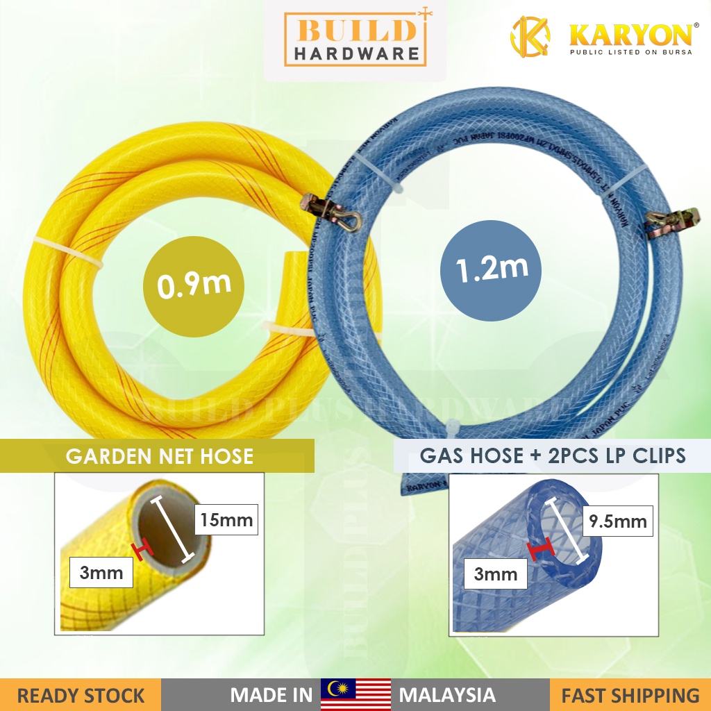 KARYON 0.9m x 3mm Garden UV Net Hose Yellow / 1.2m x 3mm Gas Hose ...