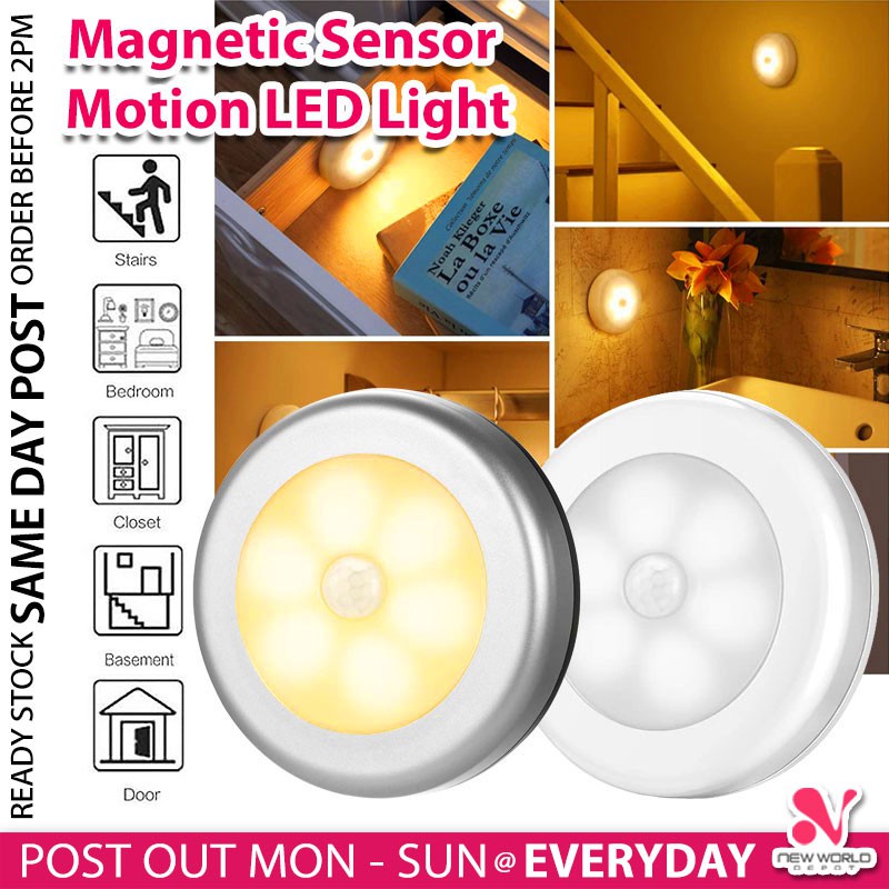 𝗠𝗢𝗧𝗜𝗢𝗡 𝗦𝗘𝗡𝗦𝗢𝗥 》Magnetic Wireless PIR LED Night Light Lamp AAA Battery ...
