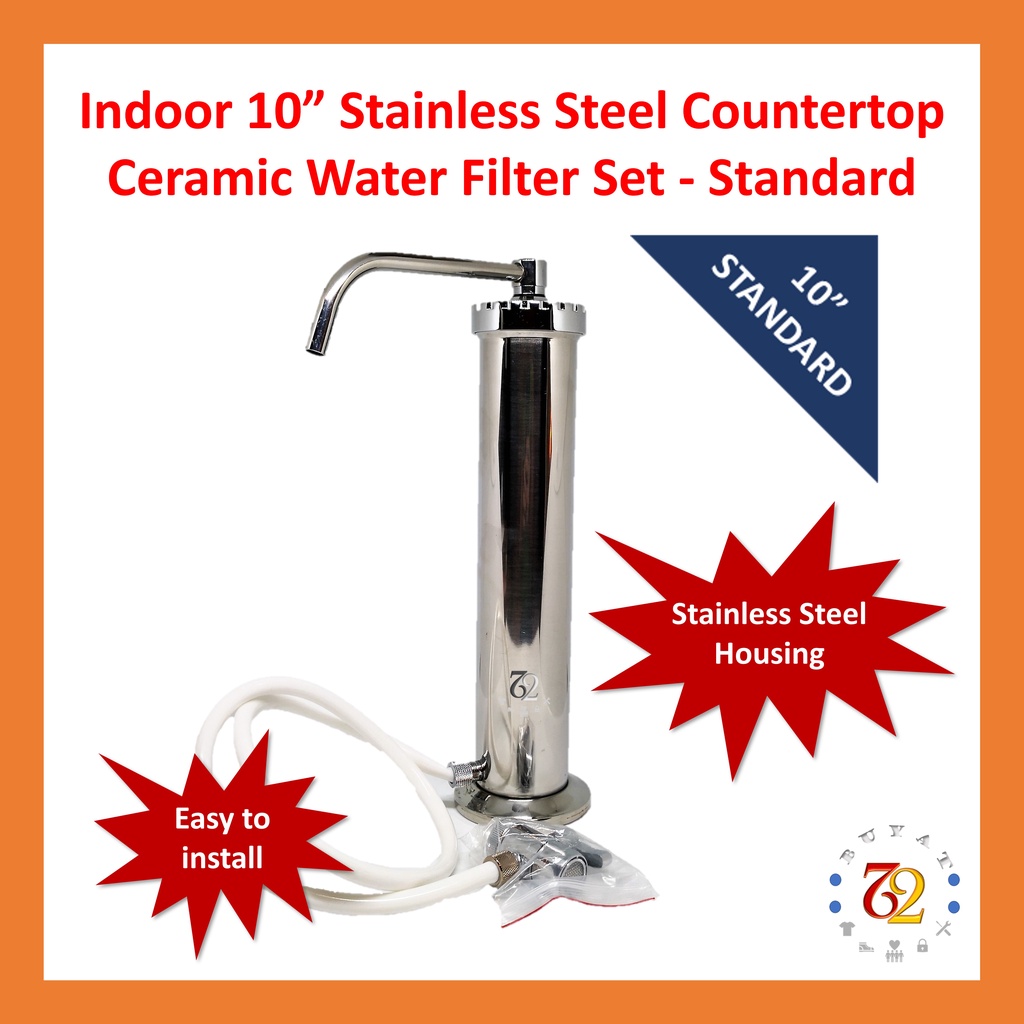 Indoor 10” Stainless Steel Countertop Ceramic Water Filter Set