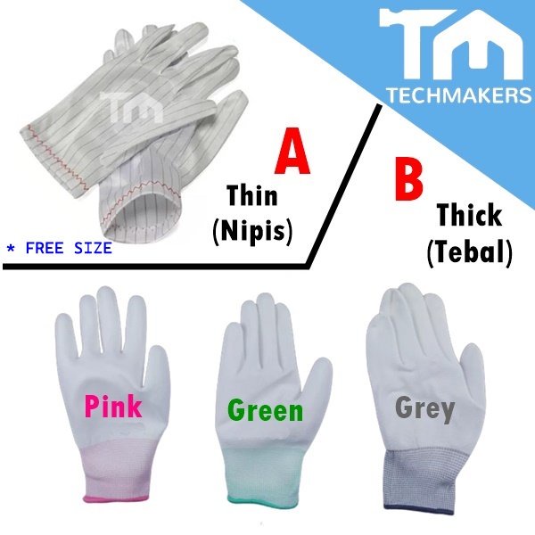 1 pair of Anti Static Gloves ESD Safe Glove Antistatic Non-Slip Industrial Working Gloves Factory Wear TechMakers