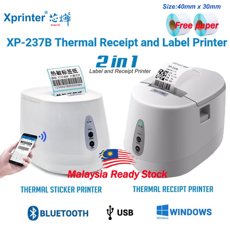 Xprinter XP237B Thermal Receipt and Label Printer Bluetooth USB