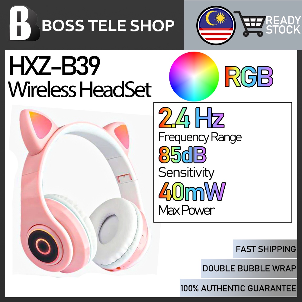 HXZB39 CAT EAR HEADPHONE Bluetooth 5.0 Wireless Headset LED Cute Cat