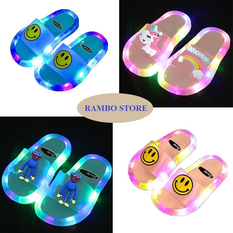 Boys Slippers With Luminous Led Lights, Cute Cartoon Printing Poppy ...