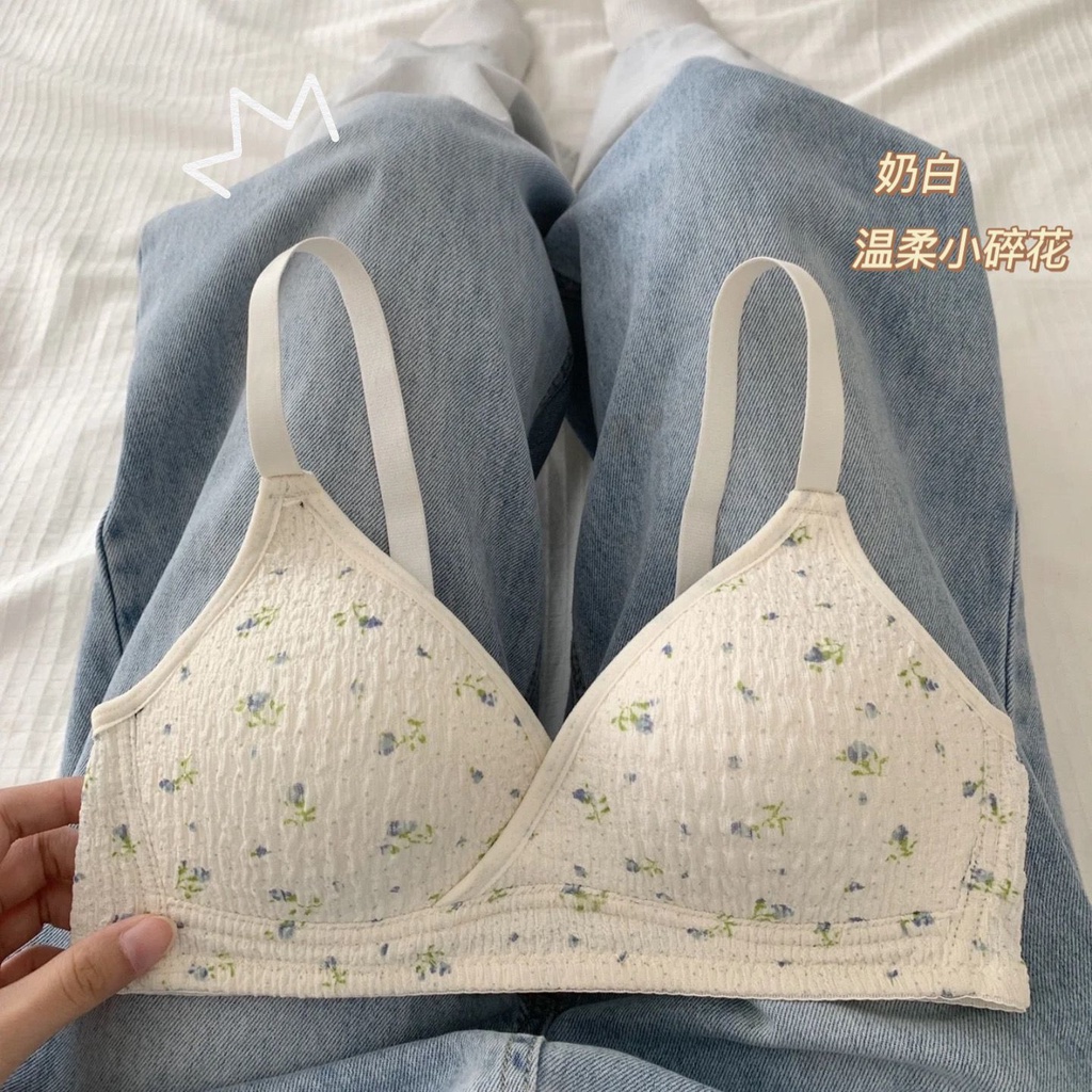 Push up no steel ring sweet floral student bra wireless thin section