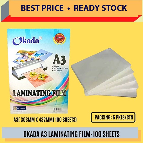 Okada A3 Laminating Film 100's / Laminating Pouch / Micron Plastic