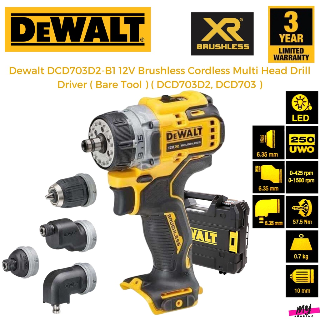 DEWALT DCD703D2B1 12V Brushless Cordless Multi Head Drill Driver