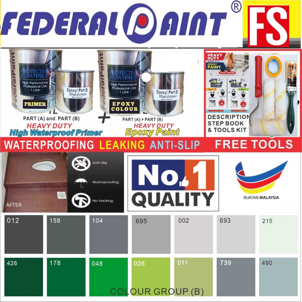 ( FULL SET EPOXY PAINT ) FOR TOILET TILES FLOOR ( 1L PRIMER / 1L EPOXY / 0.3 KG POWDER Shopee