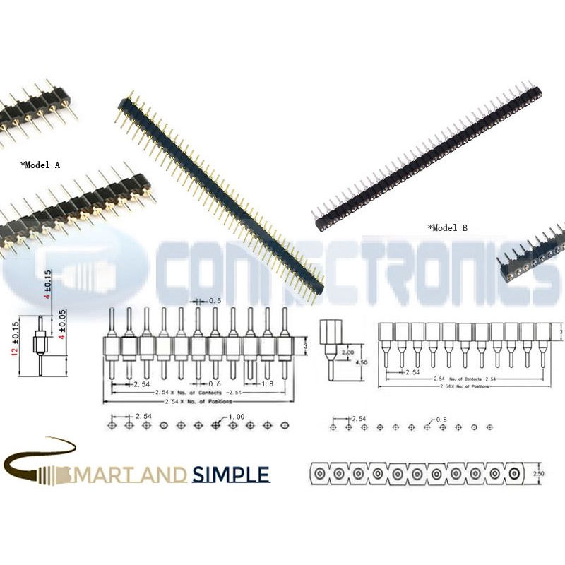 5Pcs 1.778mm Pitch 40 Pin Single Row Female Straight Header Round Pin Connector