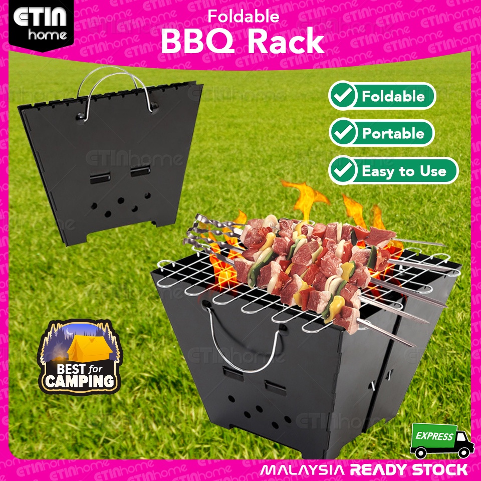 Foldable BBQ Rack Outdoor Grill Basket Set Compact Portable Charcoal