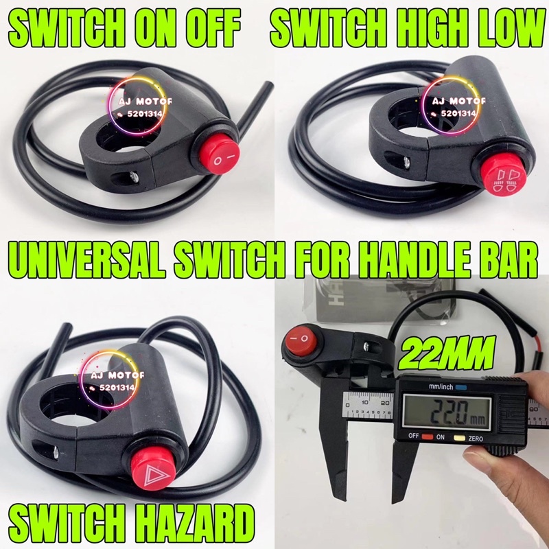 SWITCH BUTTON ON OFF LIGHT / HIGH LOW BEAM / HAZARD DOUBLE SIGNAL ...