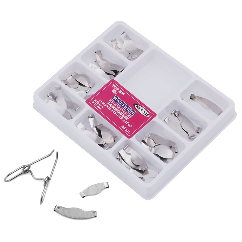 100-Piece Dental Matrix Kit - Sectional Contoured Metal Matrices With Rings