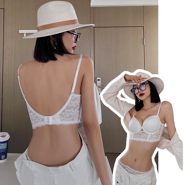 40d, Black) Backless Bra Invisible Bralette Lace Wedding Bras Low