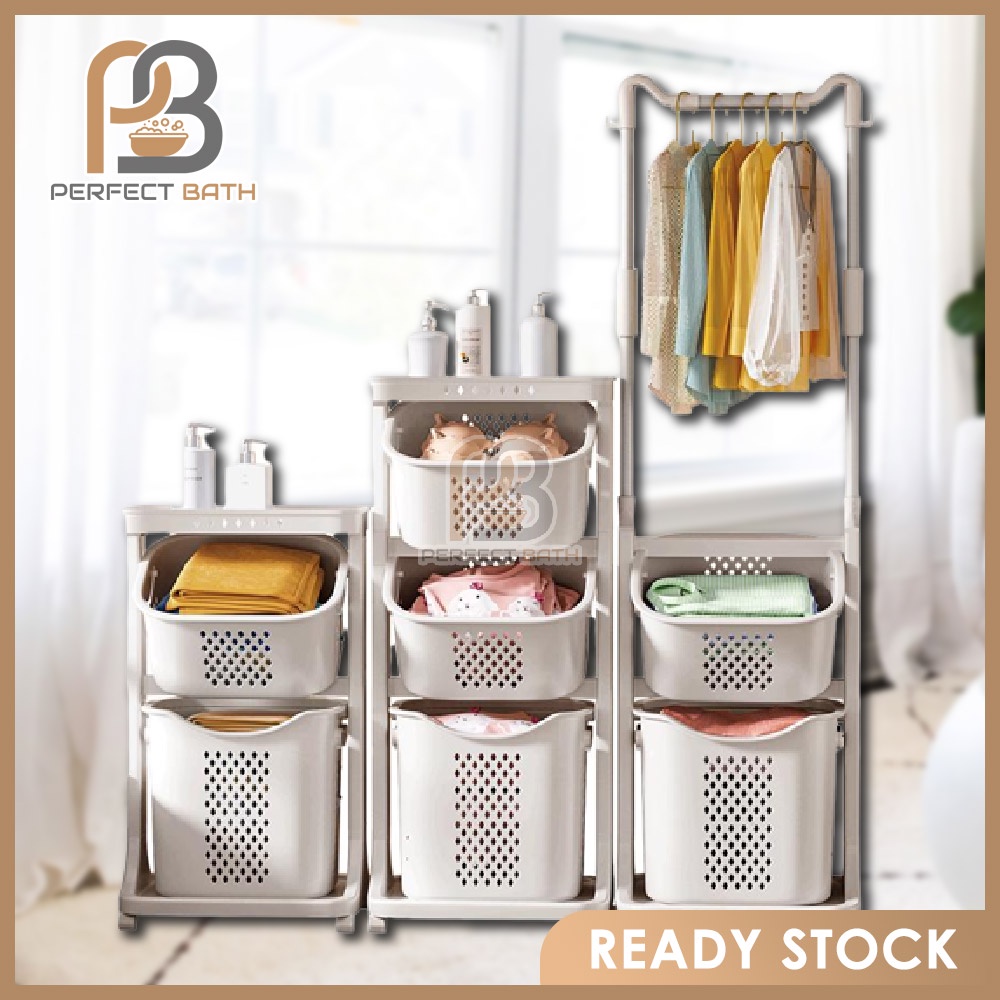 Perfect Bath Multipurpose Plastic Bathroom Storage Dirty Laundry Basket ...