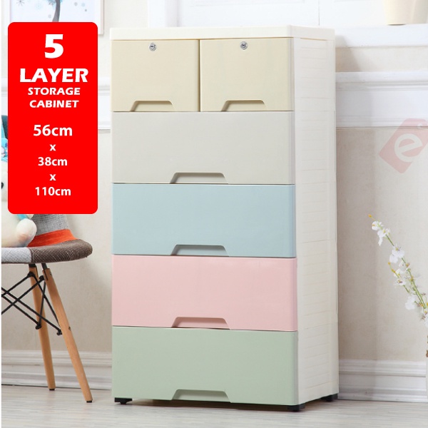 56cm Macaron Storage Box with 6 Drawer Kid Wardrobe Rak Baju