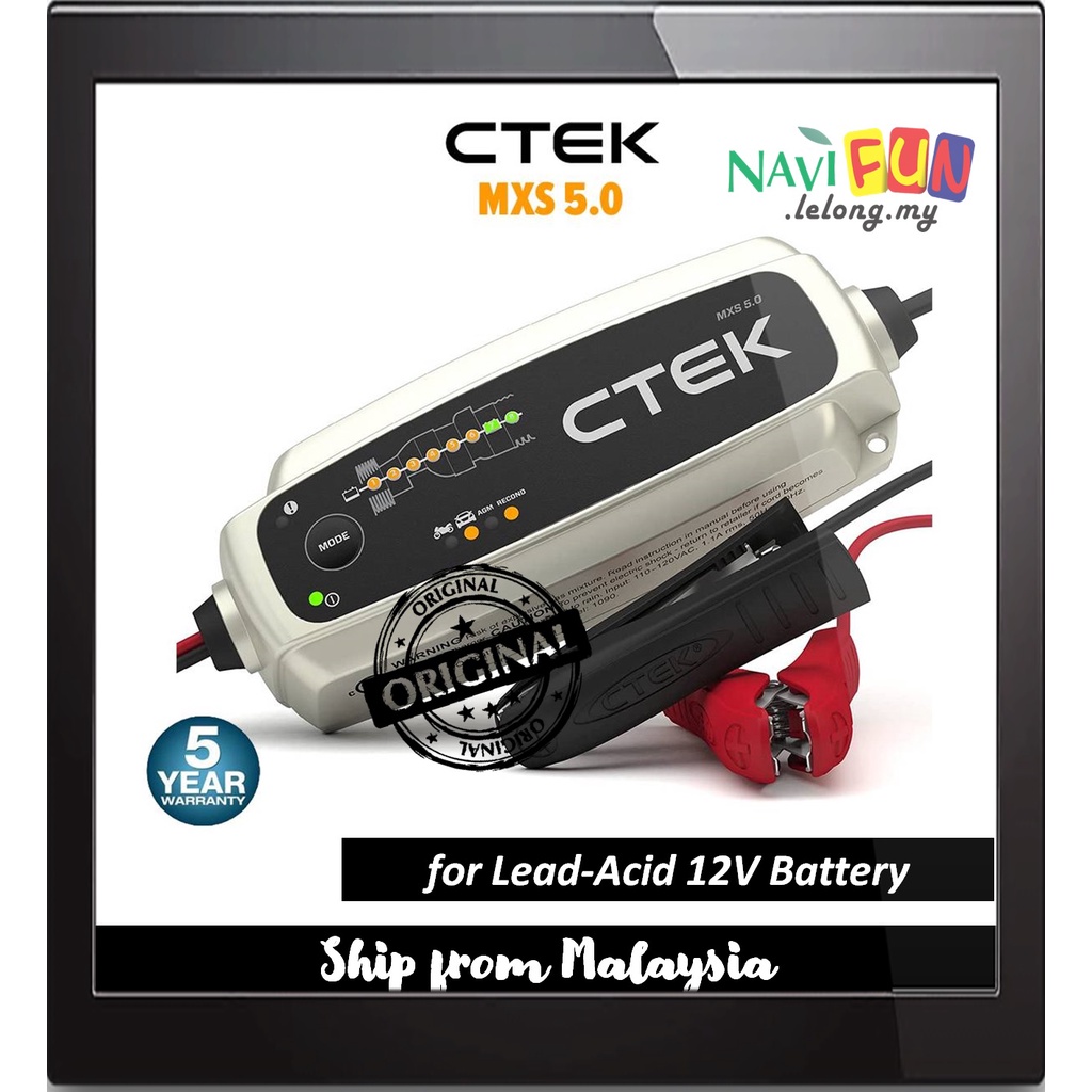 MXS 5.0 ] CTEK (Ori) Smart Fully Automatic Lead acid Battery Charger Charge  Maintainer 12V, 5 Amp - UK Plug
