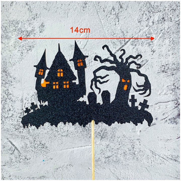 Ins Halloween Black Tree Castle Paper Card Cake Topper Plug In Baking