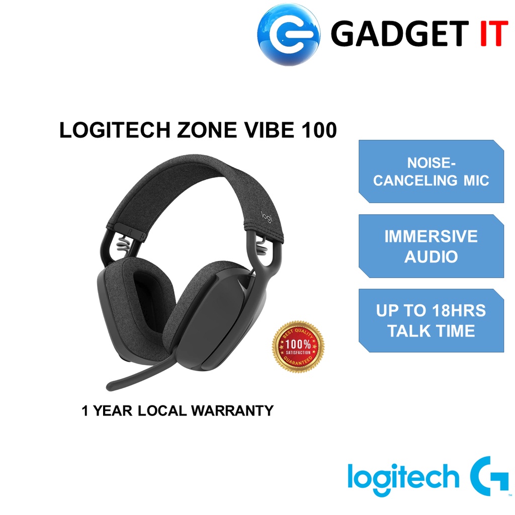 LOGITECH ZONE VIBE 100 LIGHTWEIGHT WIRELESS PROFESSIONAL HEADPHONES ...