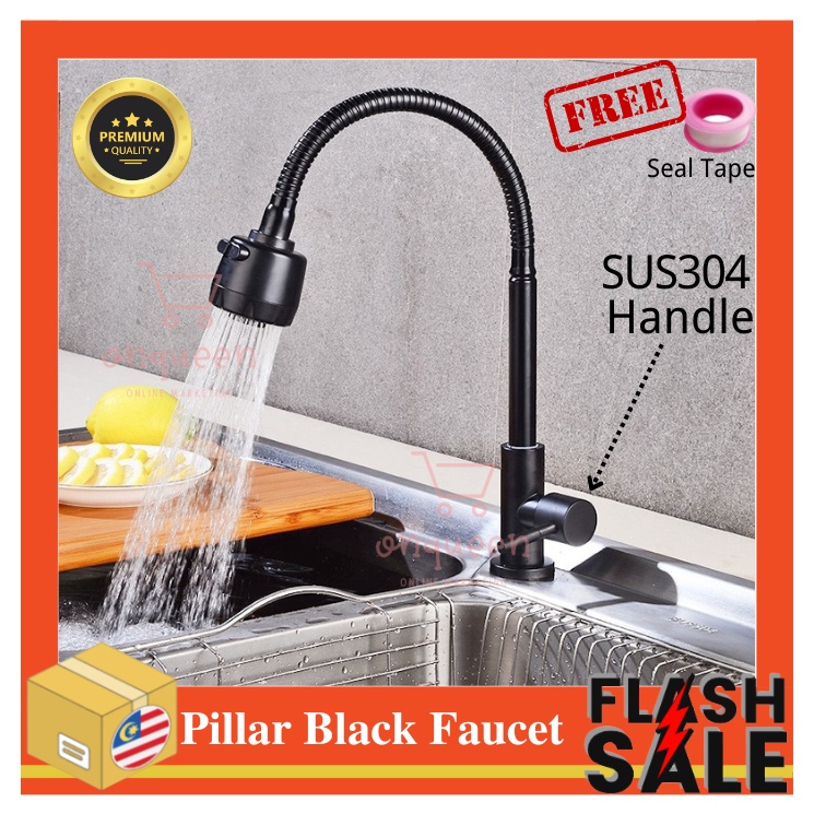 304 Stainless Steel Kitchen Sink 360 Flexible Hose Single Cold Water Tap Sinki Paip Wall Faucet