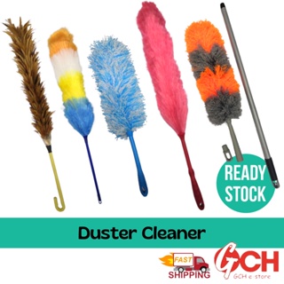 38cm Anti-static Natural Ostrich Feather Fur Dust Duster Cleaning Brush  Tool Wooden Handle Grey