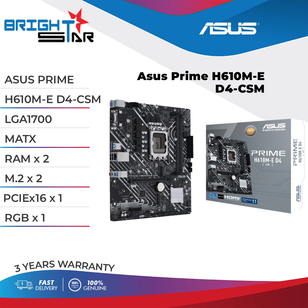 ASUS MOTHERBOARD PRIME H610M-E D4-CSM / LGA1700 / MATX / RAM x 2