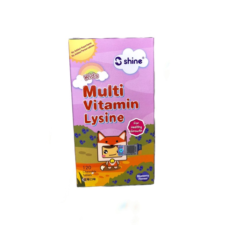 SHINE KIDS MULTIVITAMIN LYSINE (120 TABLET BLUEBERRY FLAVOUR) Shopee