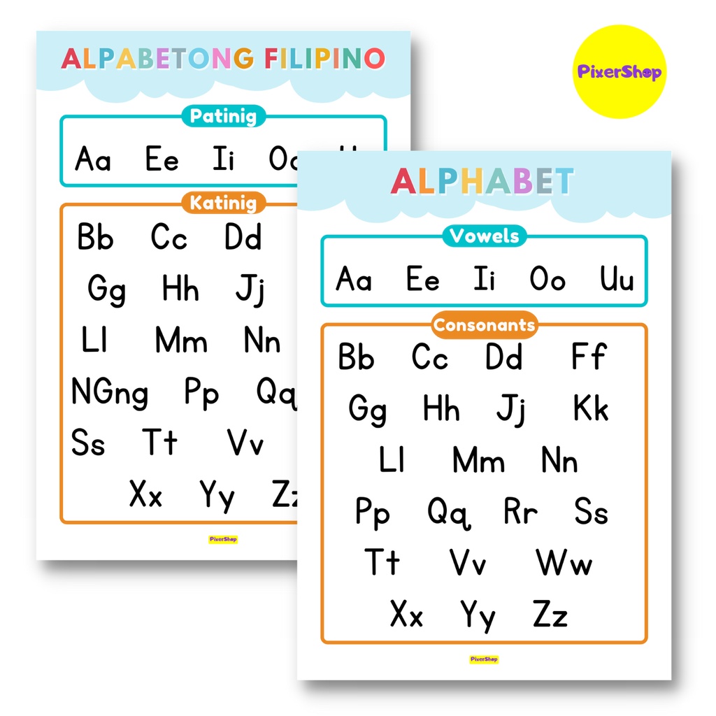 VOWELS CONSONANTS PATINIG KATINIG EDUCATIONAL LAMINATED CHARTS A4 SIZE ...