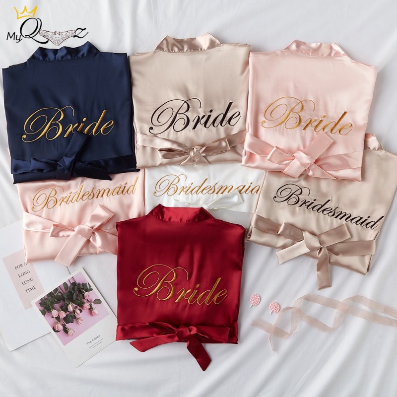 Wedding Party Bride Bridesmaid Robe Silk Pyjamas Bathrobe Sexy 