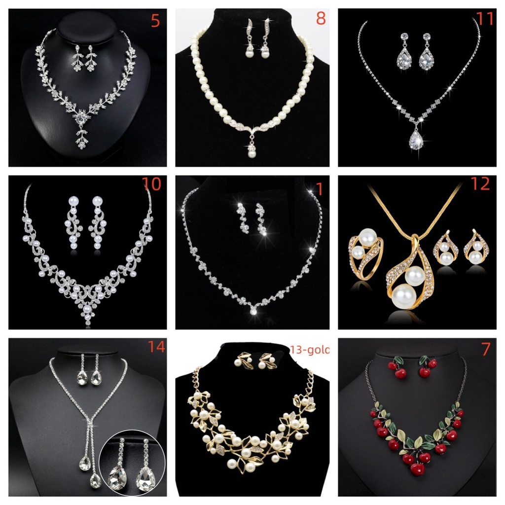 Bridal Wedding Accessories Pearl Studded Diamond Necklace Earrings ...