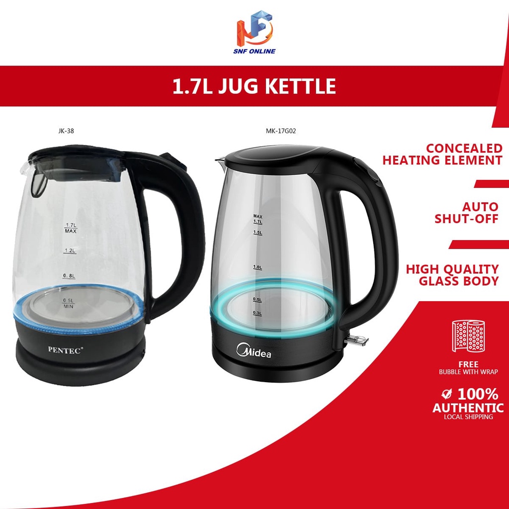 Midea Pentec Glass Jug Kettle L) Rebusan Air Panas MK-17G02