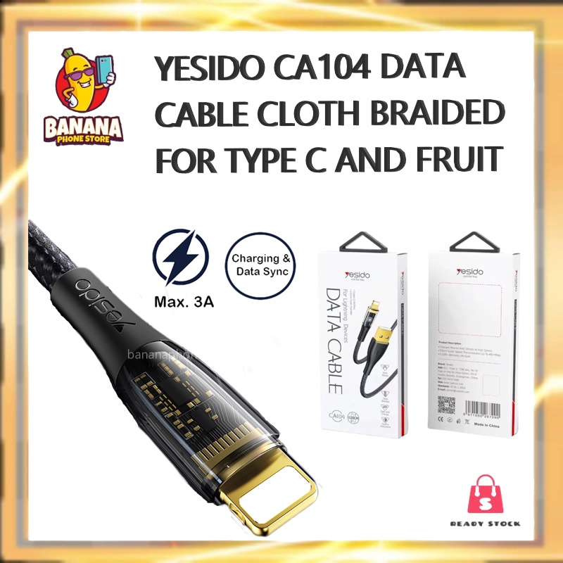(READY STOCK) YESIDO CA104 CLOTH BRAIDED TRANSPARENCY DATA CABLE 3A 1.2 ...