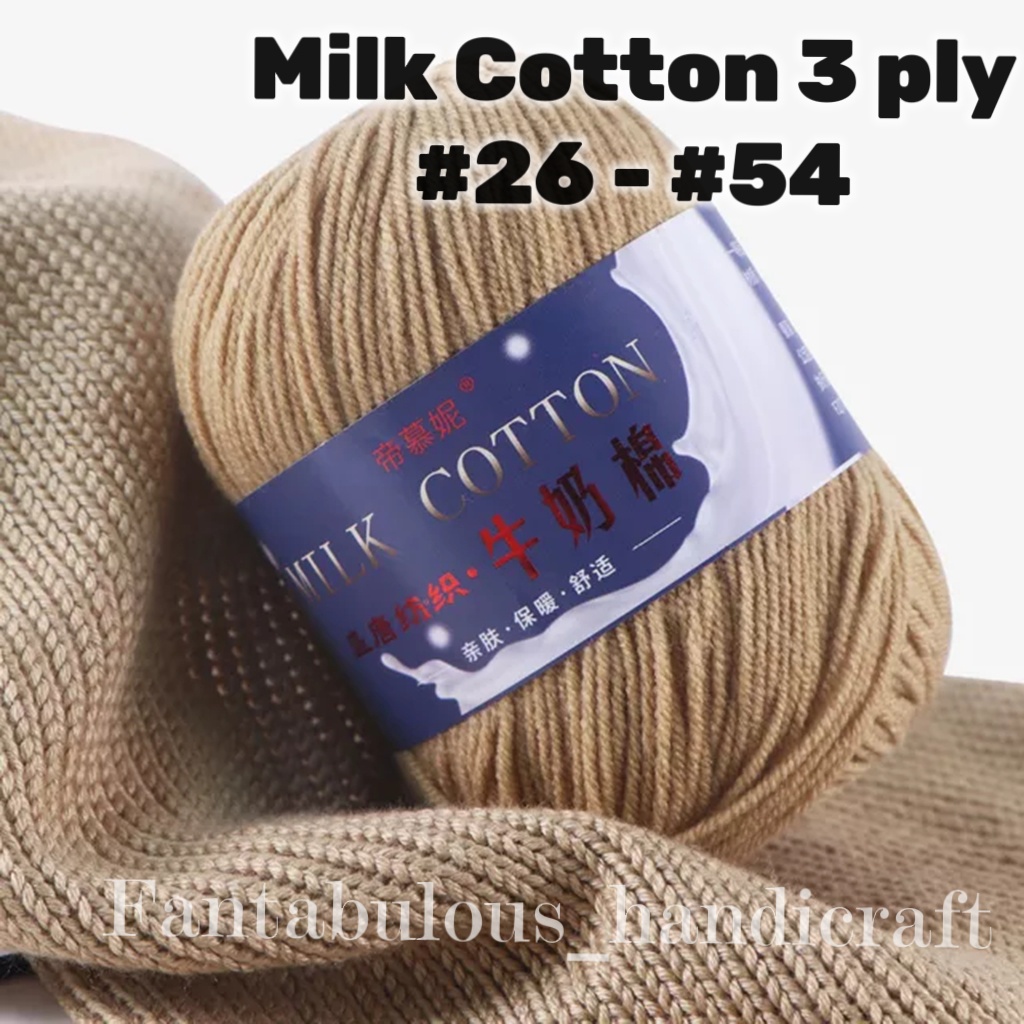 26 54 Benang Kait Milk Cotton Rope Yarn 3ply Cotton Knitting Crochet