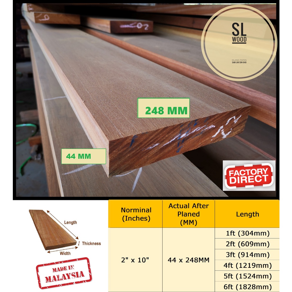 44x248MM Balau Solid Wood (S4S) / Batang Kayu Balau Siap Ketam