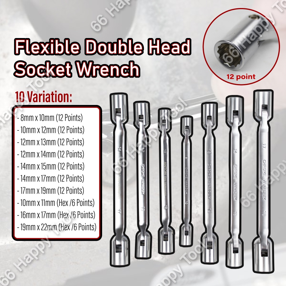 ANTON Flexible Double Head Socket Wrench Hand Tool CRV 822mm Ratchet