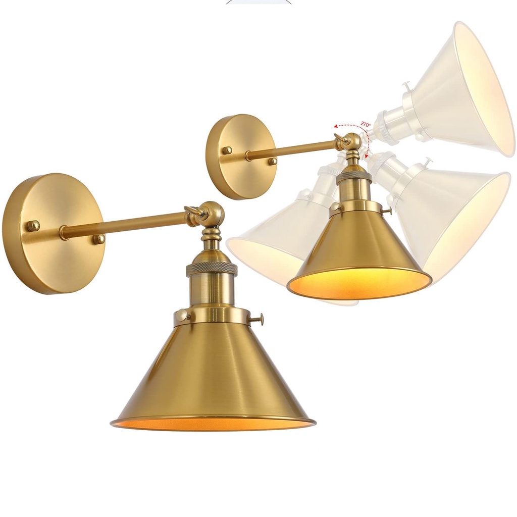 Retro Vintage Gold Bedside Wall Lamp Lampu Dinding Wall Lights for Living Room, Bedroom