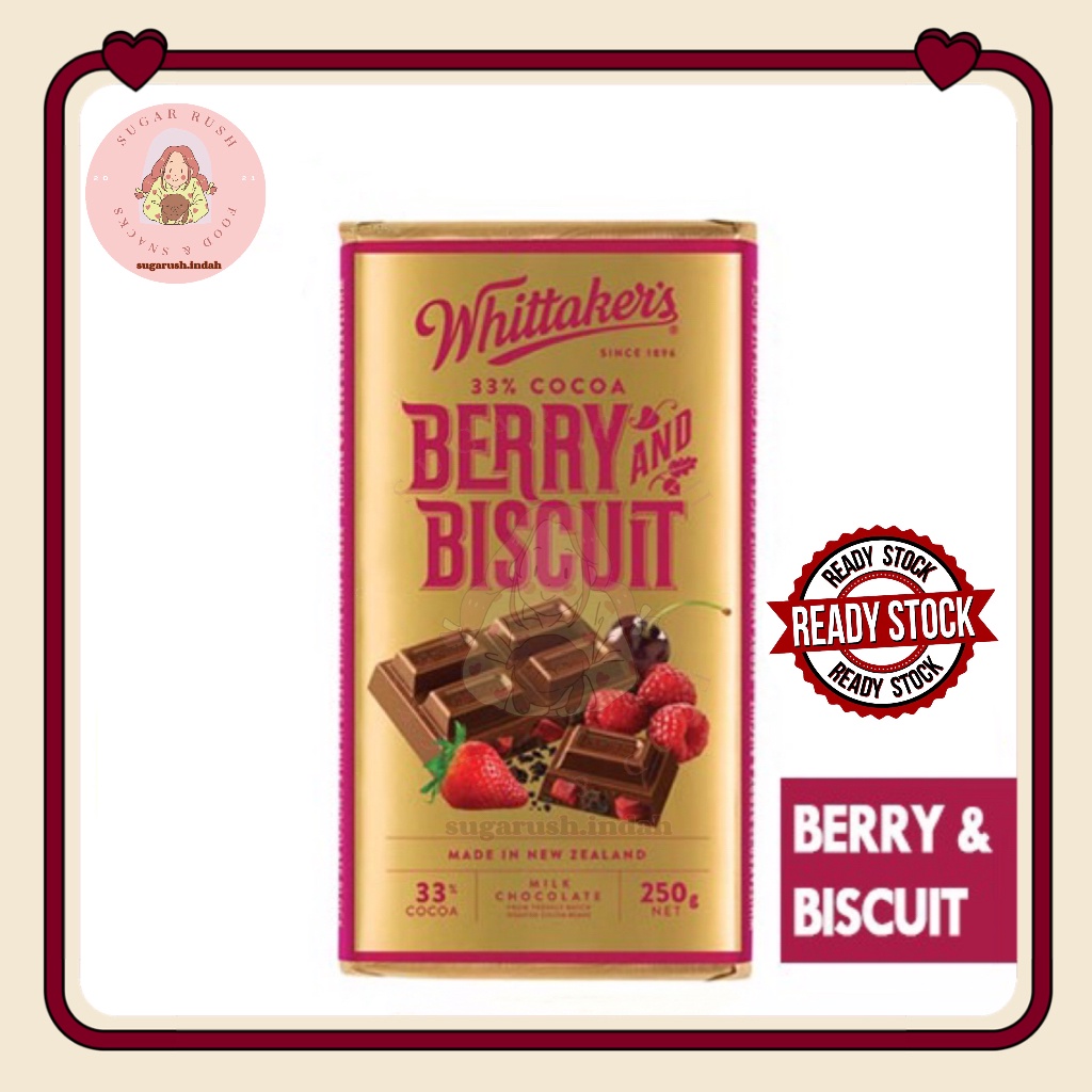Whittaker's Berry & Biscuit 33% Cocoa Chocolate Block 250g Coklat ...