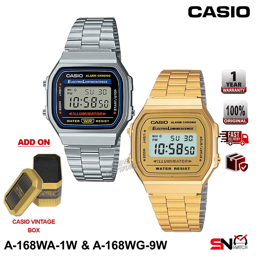 Casio Vintage A168WA A168WG Square Face Digital Stainless Steel Band ...