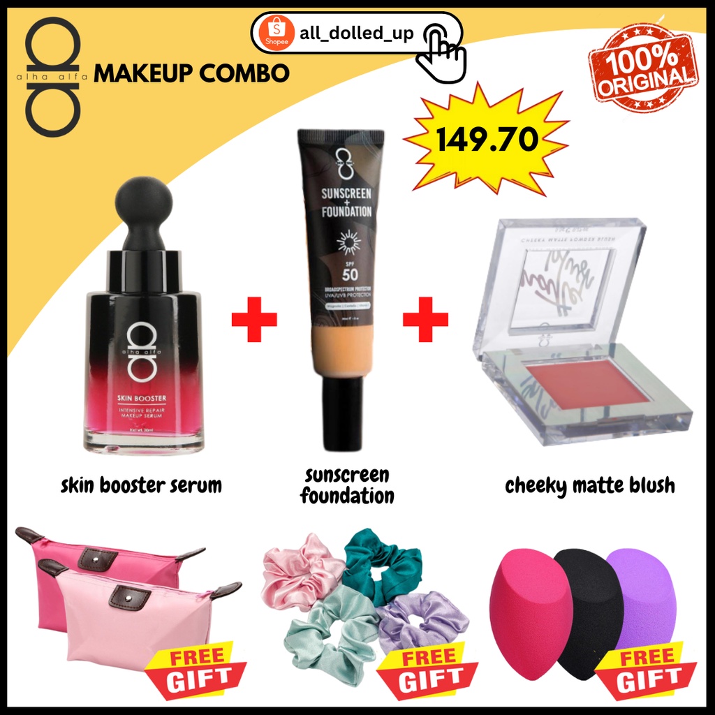 [with 3x🎁 FREEGIFTS] Set Combo Mekap Alha Alfa Kosmetik Skin Booster