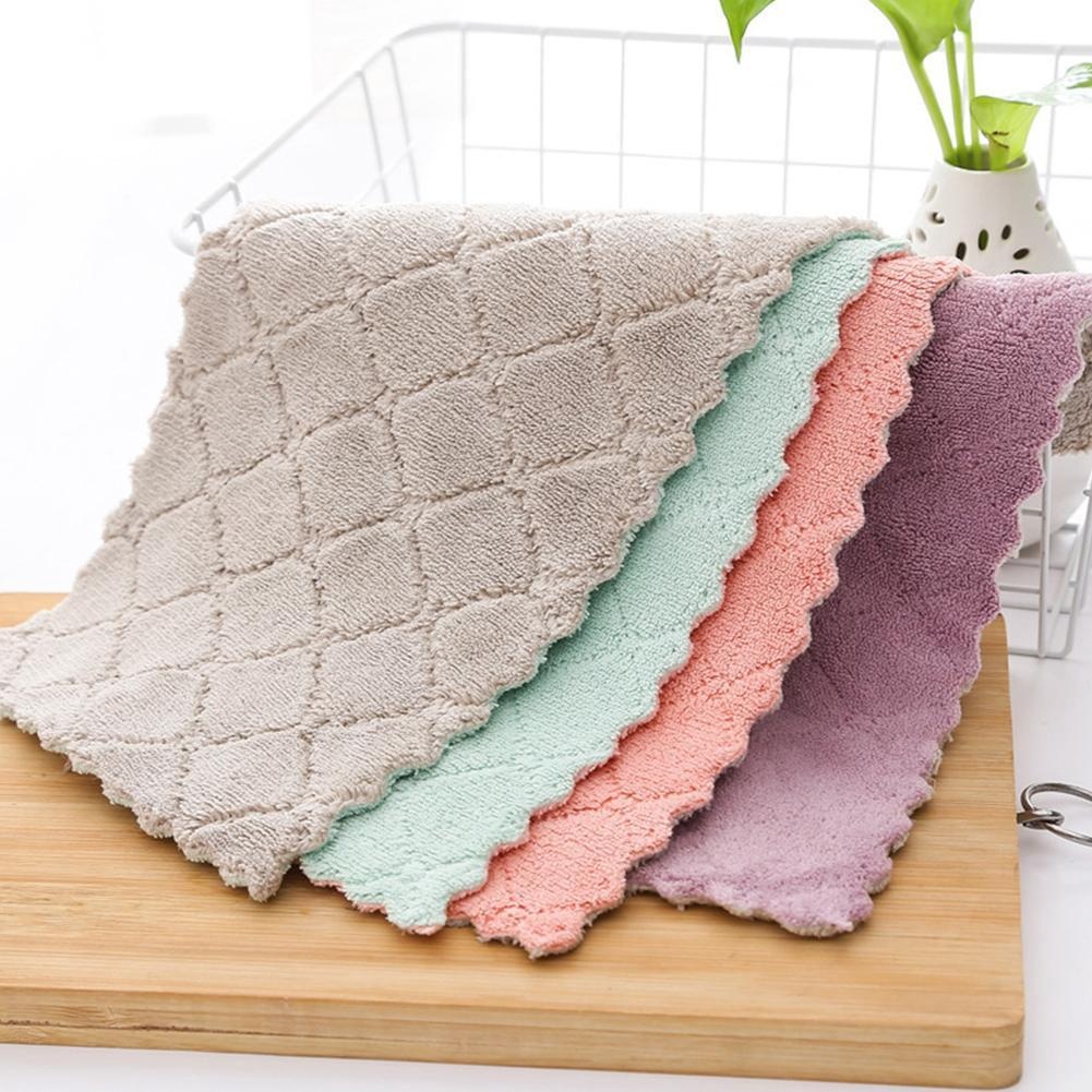 Double-Layer Microfiber Kitchen Dish Cloth Cleaning Towel Dust Cleaning ...