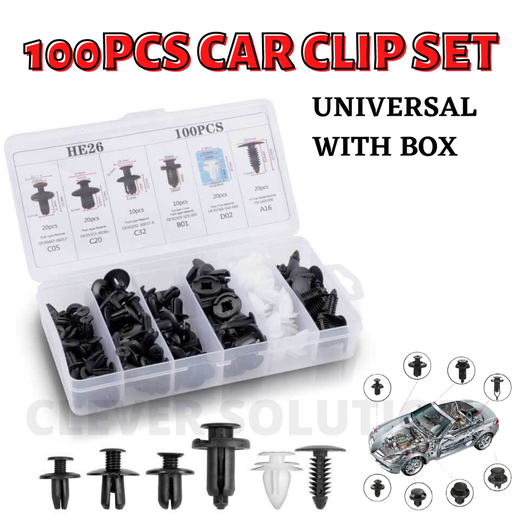 100pcs Set Car Clip Bumper Clip Push Pin Door Panel Klip Kereta Klip